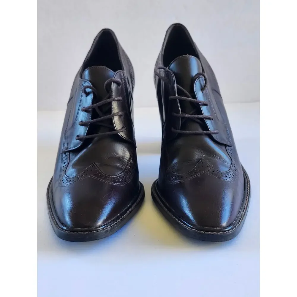 Apostrophe Derby Wingtip Brown Lace Up Women Heels 7M Coquette S0069